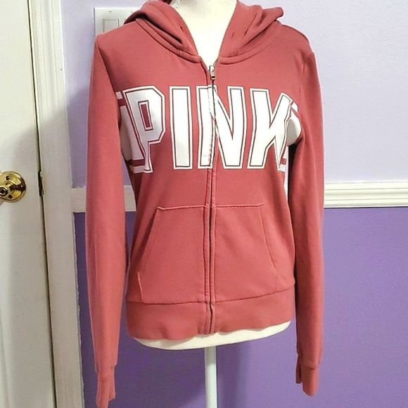 PINK Mauve Soft Comfy Long Sleeve Lounging Zippered Sweater Hoodie - Picture 1 of 8